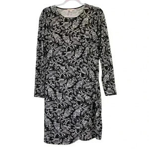 Boden Dress Size 8 Black White Floral Faux Wrap Casual Stretch Long Sleeve